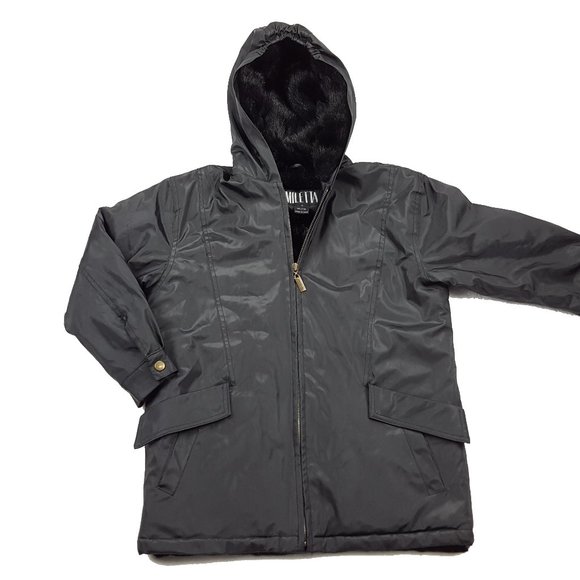 Miletta Full Zip PVC Hooded Coat , Black, Faux Fur Lining, Women's Size Small - Picture 3 of 12